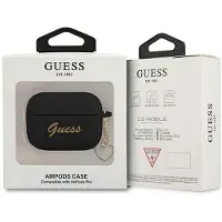 GUESS Guaplschsk Airpods Pro Hülle Schwarz/Schwarz Silikon Charm Heart Collection