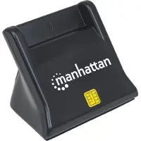 Manhattan USB 2.0 Smartcard-/SIM-Kartenlesegerät mit Standfuß, USB-A-Stecker, Kontaktlesegerät, Desktop, extern, schwarz, USB 2.0, 0,86 m, Schwarz, 60 g