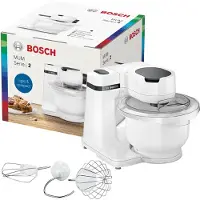 Bosch Küchenmaschine "Serie 2 MUMS2EW00, Edelstahlschüssel, weiß" Planetenrührwerk, Knethaken/Schlag-/Rührbesen Edelstahl, 4 Stufen