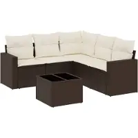 vidaXL 6-tlg. Garten-Sofagarnitur mit Kissen Braun Poly Rattan