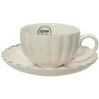 Hobby Hall Tasse mit Untertasse Porzellan 6cm Teetasse Set gerillt Henkel Porzellantasse Keramiktasse Teebecher Kaffeetasse Kaffeebecher Keramik Tassen Geschirr
