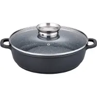 GSW Servierpfanne "Gourmet Granit" Aluminiumguss VITAFLON GRANIT Antihaft-Versiegelung, Glasdeckel, Induktion