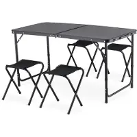 Outtec Campingtisch mit 4 stühlen - 120 x 60 cm - höhenverstellbar Klein Tisch, Klapptisch, Balkontisch, Table - für Camping, Balkon, Garten, Strand