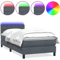 vidaXL Boxspringbett mit Matratze & LED Dunkelgrau 80x210 cm Samt