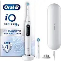 Braun iO 9S, Erwachsener, Rotierende-vibrierende Zahnbürste, Tägliche Pflege, Tiefenreinigung, Super sensitive, Zahnfleischpflege, Zungenpflege, Sensibel,..., Weiß, Weiß, Akku