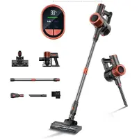 JIGOO C200 Kabelloser Staubsauger, 23 kPa Saugkraft, 40 Min Laufzeit, LED-Anzeige, Anti-Tangle-Bürste, Teleskoprohr, 2 Modi