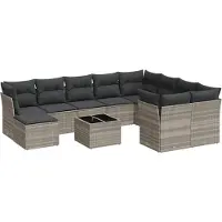 vidaXL 11-tlg. Garten-Sofagarnitur mit Kissen Hellgrau Poly Rattan