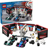 LEGO City F1 Garage mit Mercedes-AMG & Alpine Rennautos - Spielzeug Formel 1 Rennwagen mit 2 Rennfahrern & 4 Mechaniker Minifiguren - Geschenk für Jungen & Mädchen ab 7 Jahren und Fans 60444
