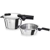 Fissler Vitaquick / Schnellkochtopf-Set, 3-teilig (1 Schnellkochtopf 4,5 L + 1 Schnell-Bratpfanne 2,5 L - Ø 22 cm) – Induktion