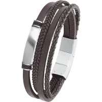s.Oliver Leder ID-Armband für Herren, Edelstahl und Leder s.Oliver Braun