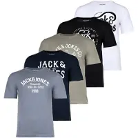 Jack & Jones JACK&JONES Herren T-Shirt, 5er Pack - JJLEOGRA TEE CREW NECK, Kurzarm, Rundhals, Baumwolle, Logo-Print