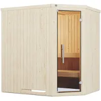 Weka Sauna "Element-Ecksauna VARBERG 1" vorgefertigte Elemente, moderne Ganzglastür