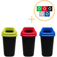 Plafor Sortierbehälter 28l – 3er-Set – Blau/Grün/Rot + Aufkleber-Set