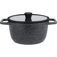 Livarno Aluguss-Kochtopf, Ø 24 cm, Granitoptik schwarz, alle Herdarten-inkl. Induktion