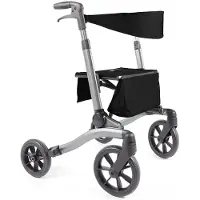 Vitility **Rollator – Anthrazitschwarz – Leichtgewicht-Rollator – Doppelt faltbar – Rückenlehne – Stockhalter**