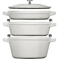 Staub Stackable Set Kochtopfset Stackable 3-tlg, rund, Weisser Trüffel, Gusseisen