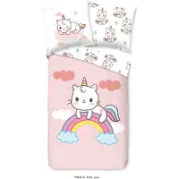 Muller Textil Duvet cover Good Morning 135x200 + 1* 80x80 cm - unicorn cat on a rainbow