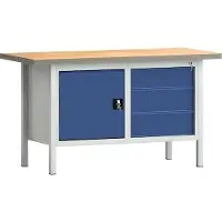 Klw-lutz Betriebseinrichtungen Werkbank PW 700 B1500xT700xH840mm Buche Multiplex lichtgrau/blau 3 Schubl.1 Tür
