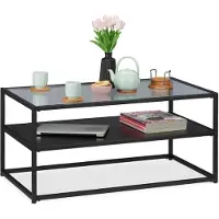 Relaxdays Couchtisch, Ablage aus MDF, Glas & Metall, modernes Design, edler Wohnzimmertisch, HBT 42x90x50 cm, schwarz
