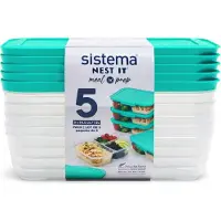 Sistema Nest IT Frischhaltedosen Meal Prep Boxen | 1,9 l luftdichte Vorratsdosen mit DREI Fächern und Deckeln | Grün | 5 Stück