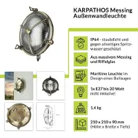 Licht-Erlebnisse Außenleuchte Wand Hof Haus IP64 E27 Glas Messing massiv Maritim Wandlampe außen