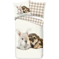 TRAUMSCHLAF Flanell Bettwäsche Hase und Hund 135x200 cm + 80x80 cm