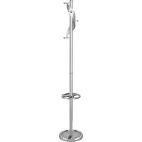 Kerkmann Garderobenständer Adria, 5 Haken, Schirmhalter & Tropfmulde, H 1800 x ø 310 mm, Stahl, alusiber