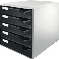 Leitz Schubladenbox, 5 Schübe, DIN A4, Polystyrol, lichtgrau/schwarz