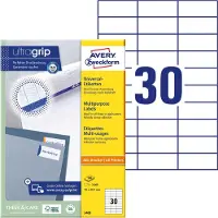 Avery-Zweckform Etiketten 3489, A4, universell, permanenthaftend, ultragrip, druckergeeignet, FSC-Papier, rechteckig, weiß, 3000 Stück auf 100 Bogen