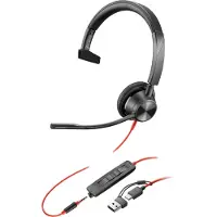 HP Poly Blackwire 3315 Monoaurales USB-C-Headset + 3,5-mm-Stecker + USB-C/A-Adapter, Kabelgebunden, Büro/Callcenter, 103 g, Kopfhörer, Schwarz
