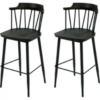 Mendler 2er-Set Barhocker MCW-G69b, Tresenhocker Barstuhl, Massivholz Retro Design Metall Fußablage Gastronomie anthrazit