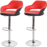 Mendler 2er-Set Barhocker MCW-F16, Barstuhl Tresenhocker Drehhocker, mit Lehne Kunstleder rot-schwarz