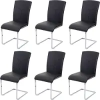Mendler 6er-Set Esszimmerstuhl MCW-F36, Freischwinger Küchenstuhl Konferenzstuhl Kunstleder, schwarz