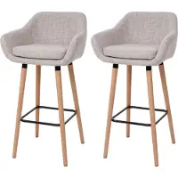Mendler 2er-Set Barhocker Vaasa T381, Barstuhl Tresenhocker Textil, creme grau