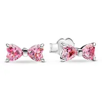 Pandora 293505C01 Damen-Ohrstecker Silber Funkelnde Pinkfarbene Schleife