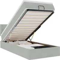 vidaXL Ottoman-Bett mit Matratze & LEDs Hellgrau 90x190 cm Samt