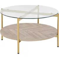 Beliani Couchtisch Gold / Hellbraun mit Glasplatte aus Metall MDF Holzplatte Elegant Modernes Design für Wohnzimmer