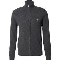 Gant Herren Strickjacke, Wolle - EXTRAFINE LAMBSWOOL ZIP CARDIGAN, Stehkragen Anthrazit Melange / 3XL