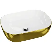 Domino LAVITA Aufsatzwaschtisch Costa Gold/White| Aufsatzwaschbecken Rechteckig | Waschbecken ohne Überlauf und Hahnloch | Aus hochwertigem Porzellan | Waschtisch | 46x32,5x13,5 cm | Weiß/Gold