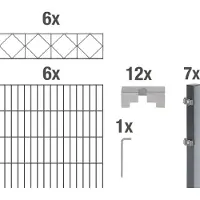 Alberts Doppelstabmattenzaun Bergen, Höhe 160 cm, Länge 12 m, 2 m Matte, anthrazit, zum Einbetonieren