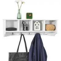 SoBuy Wandgarderobe Wandhaken Hängeregal Badezimmerschrank mit 5 Haken weiß, B 72cm FRG48-L-W