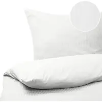 Beliani Bettwäsche Set Weiß Streifen Baumwolle 3-teilig Komfortgröße für Einzelbett 155x220 cm 2 Kopfkissenbezüge und Deckenbezug mit Knopfverschluss