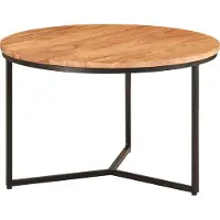 FineBuy Couchtisch Akazie Massivholz rund 60 cm · Kleiner Moderner Design Wohnzimmertisch mit Metallgestell · Handgefertigt Industrial Design