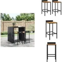 vidaXL Barhocker 2 Stk. Schwarz Poly Rattan und Massivholz Akazie - Barhocker