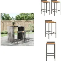 vidaXL Barhocker 2 Stk. Grau Poly Rattan und Massivholz Akazie - Barhocker