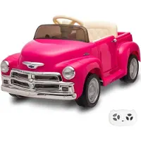 Vrooomy Chevrolet 3100 Kinder Elektroauto 12V (1–6 Jahre) – Offiziell Lizenziert, mit 2.4G Fernbedienung, EVA-Reifen & Ledersitz – Kinder Elektroauto Rosa