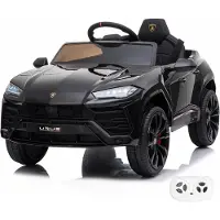 Vrooomy Lamborghini Urus Kinder Elektroauto 12V (1–6 Jahre) – Offiziell Lizenziert, mit Fernbedienung, EVA-Reifen & Ledersitz – Kinder Elektrofahrzeug – Schwarz