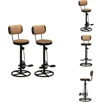 vidaXL Barhocker mit Canvas-Aufdruck 2 Stk. Braun Schwarz Ziegenleder - Barhocker