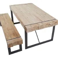 Mendler Esszimmergarnitur MCW-A15, Esstisch + 1x Sitzbank, Tanne Holz rustikal massiv MVG- naturfarben 180cm