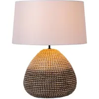 Lucide Seegras-Tischlampe Maduka Ø 45 cm – schwarz/braun mit weißem Farbton